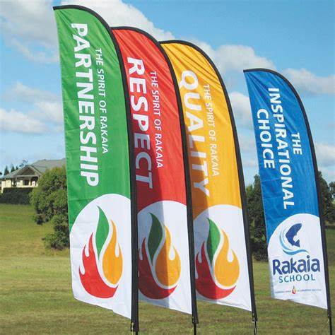 A group of four flags that are on top of each other.